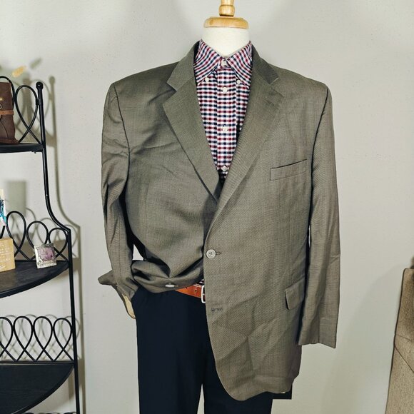Jack Victor Men's Sport Coat Blazer‎ Two Button Brown Sharkskin Wool Size 51R